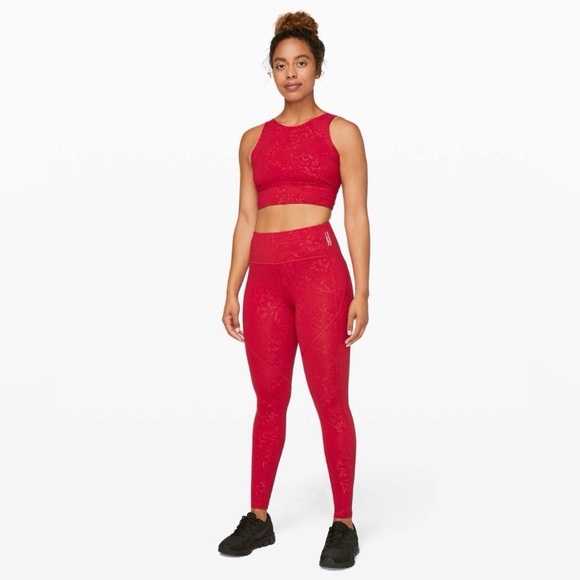 LULULEMON X Barrys Stronger as One Tight 28in in Bootcamp Emboss Dark Red 6 - Picture 1 of 16
